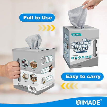 Microfiber Cleaning Cloth, 100 Sheets Microfiber Towels for Cars Commercial Grade Washcloths Lint-Free Bulk Shop Towel Cleaning Rags for Household Restaurant Garage Housekeeping, 11"x 9", Grey