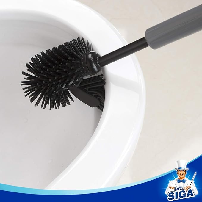 MR.SIGA Soft Bristle Toilet Brush with Holder, Gray & Black, 1Pack