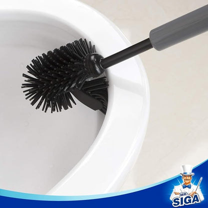 MR.SIGA Soft Bristle Toilet Brush with Holder, Gray & Black, 1Pack