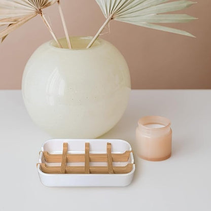Aoheuo Modern Bamboo Fiber soap Holder and soap Dish Combination (Removable),5.12 Long by 3 Wide, 0.98 inches high, Used in Kitchens, bathrooms, and bar Sinks (Off White,White)