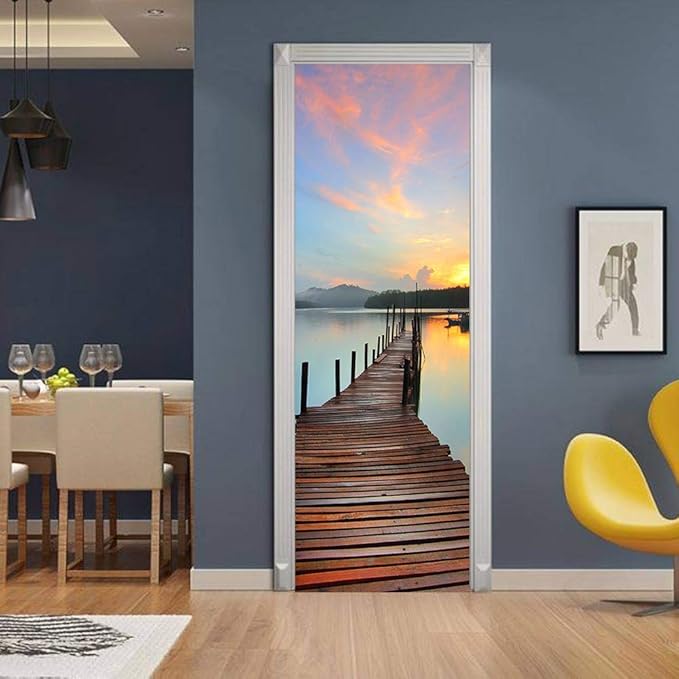 3D Door Stickers Murals - Peel & Stick PIER Wallpaper Self-Adhesive Decals Removable PVC Waterproof Poster Bedroom Living Room 33.9" x 78.7"