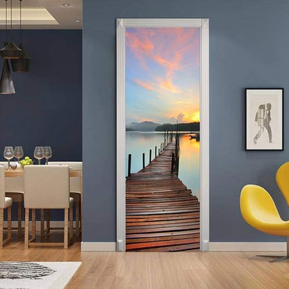 3D Door Stickers Murals - Peel & Stick PIER Wallpaper Self-Adhesive Decals Removable PVC Waterproof Poster Bedroom Living Room 33.9" x 78.7"