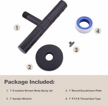 SKOWLL Body Jets High Power Showerhead Wall Mount Shower Jet Nozzle with Rotate 360° Adjustable, Matte Black Massage Shower Nozzle