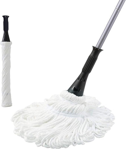 Eyliden Mop with 2 Reusable Microfiber Heads, Easy Wringing Twist Mop, 57.5 inch Long Handle, Wet Mops for Floor Cleaning, Commercial Household Clean Hardwood, Vinyl, Tile, and More (White)