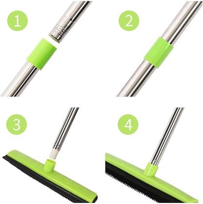 MEIBEI Pet Hair Removal Broom with Squeegee -53", Long Handle Soft Bristle Rubber Broom, Ideal for Remove Fur from Carpets, Rugs, Hardwood and Linoleum