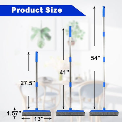 57" Rubber Broom for Pet Hair Removal, 2-in-1 Floor Brush & Squeegee, Extra Long Handle Fur Broom for Carpet, Hardwood, Tile & Windows | Pet Hair Remover with Lint Brush for Home & Auto Cleaning