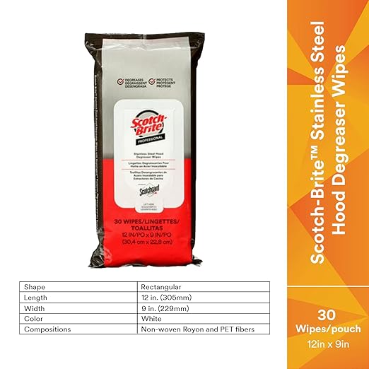 Scotch-Brite Stainless Steel Hood Degreaser Wipes with Scotchgard Protector, Appliances, Fridge, Fryer, Exhaust Range Hood, Dishwasher, Sink