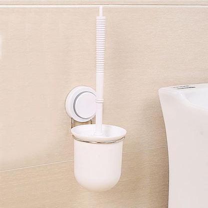 Toilet Brush, Plastic Toilet Brush with Toilet Brush Holder, Quick Dry Toilet Brush Holder, Wall Mount, with Suction Cup, White 33x12x10.2 cm
