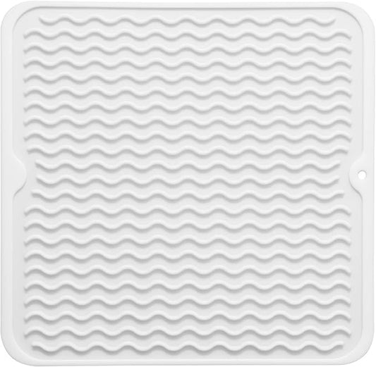 MicoYang Silicone Dish Drying Mat for Multiple Usage,Easy clean,Eco-friendly,Heat-resistant Silicone Mat for Kitchen Counter or Sink,Refrigerator or Drawer liner White M 12 inches x 12 inches