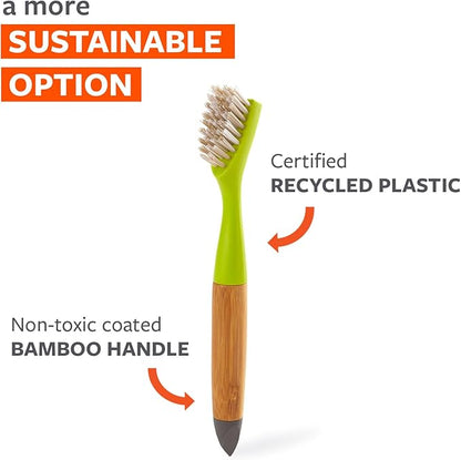 Full Circle Micro Manager, Deep Cleaning Brush for Crevices, Shower, & Grout, Tough Bristles, Sustainable Bamboo Handle, Green