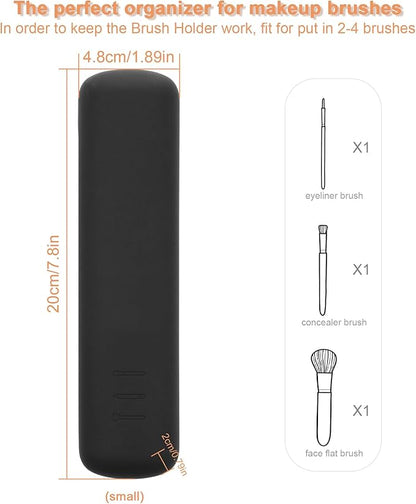 FERYES Travel Makeup Brush Holder, Magnetic Anti-fall Out Silicon Portable Cosmetic Face Brushes Holder, Soft and Sleek Makeup Tools Organizer for Travel-Black(7.8 * 1.89 * 0.79)