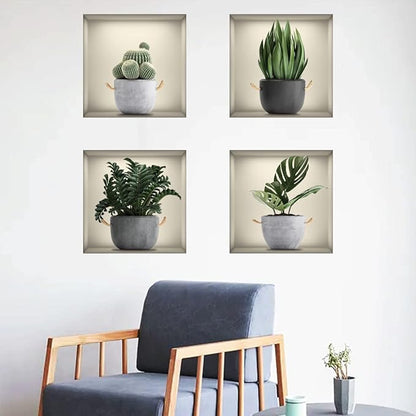 3D Wall Stickers DIY Flower Wall Decal Removable Waterproof Wall Art Decor for Bedroom Living Room Offices Home Decoration (Green Pot Plants)
