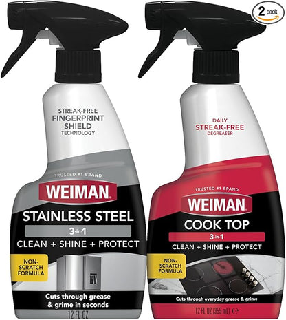 Weiman Stainless Steel Cleaner & Cooktop Daily Cleaner - 12 Ounce - Kitchen Appliance Cleaner Kit