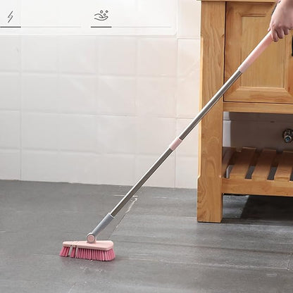 Cleaning Brush with Long Handle Floor Scrubbers for Tub Tile Cleaning Supplies Scrub Brush for Bathroom Bathtub Toilet Floor Kitchen Apartment Essentials forfor Women Men (Pink)