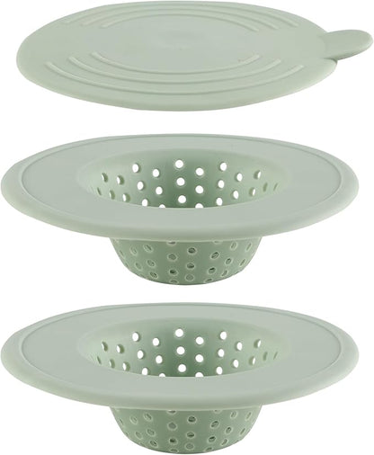 COOK WITH COLOR Kitchen Sink Strainer, Silicone, Flexible Sink Strainer, Sink Drain Strainer, 3 Pc Sage