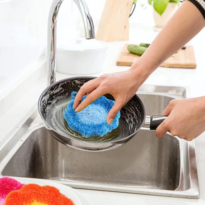 Yardwe Cleaning Towels 3Pcs Dish Scrubber Sponge Flower Shape Scouring Pad Non- Scratch Scrub Dishwashing Sponge Kitchen Scrubbing Sponge for Kitchen Cleaning Supplies Multi Function Cleaning Brush