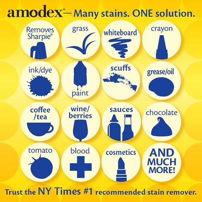 Amodex Ink & Stain Remover Arsenal, Safe and Effective on Clothes, Leather and Skin, Full Set for all your Stain Removal Needs, Includes 2 Bottles, 1 Brush, 10 Wipes