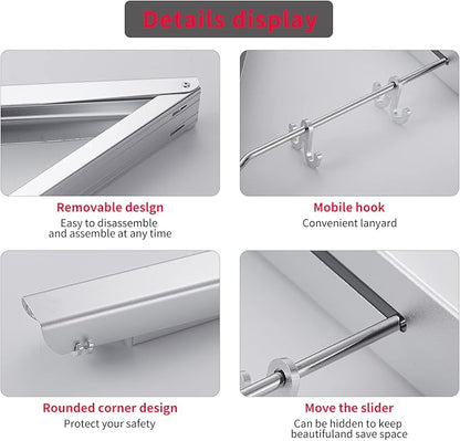 Dr.DJ Retractable Clothes Rack Wall Mounted Clothes Hanger - Foldable Clothes Drying Rack Wall Mount Coat Hangers for Laundry Indoor, Aluminium (1 Rack, Silver)
