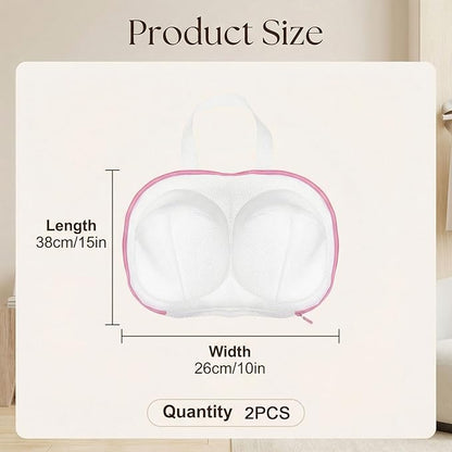 2 Pack Large Bra Washing Bags for Laundry, BraBag for Washing Machine, Bra WashingProtector with Premium Zipper, Mesh Lingerie Bags for Delicates Underwear Brassiere Integrated