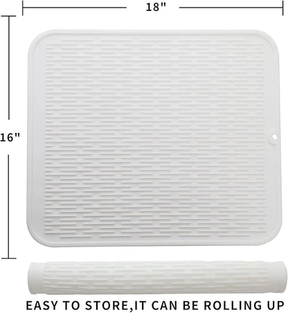 MicoYang Silicone Dish Drying Mat for Multiple Usage,Easy clean,Eco-friendly,Heat-resistant Silicone Mat for Kitchen Counter or Sink,Refrigerator or Drawer Liner White XL 18 inches x 16 inches
