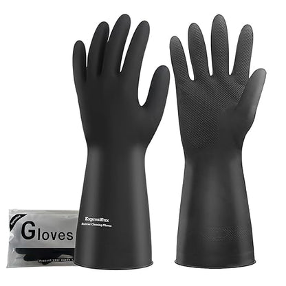 Thick Rubber Cleaning Gloves - 1 Pair Black Rubber Gloves for Dishwashing Extra Large, Non-Slip Kitchen Gloves for Washing Dishes, Reusable Cleaning Gloves, Waterproof, Heavy-Duty (1P,XL)