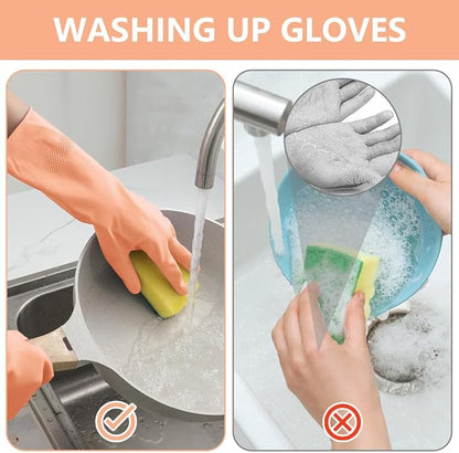 AUAUY Reusable Kitchen Dishwashing Gloves, Rubber Household Cleaning Gloves, Non-Slip Waterproof Dish Glove for Women Men