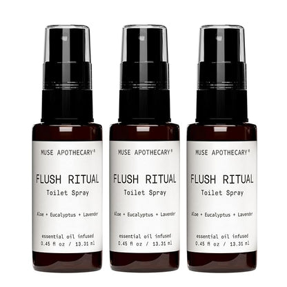 Muse Apothecary Flush Ritual - Aromatic & Refreshing Toilet Spray, Use Before You Go, Infused with Natural Essential Oils - Aloe + Eucalyptus + Lavender - Travel Size Mini Collection, 0.45 oz, 3 Pack