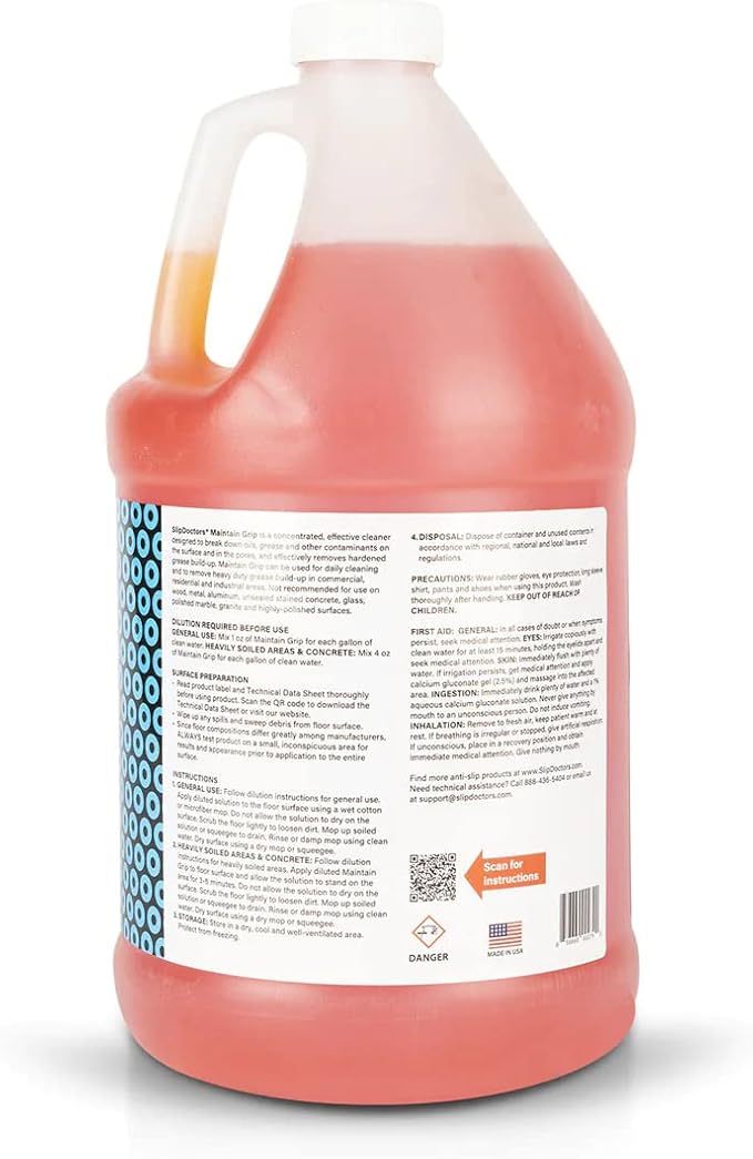 Maintain Grip Non-Slip Cleaner (Gallon) Concentrated Floor Cleaner for Tiles, Concrete and Natural Stone…