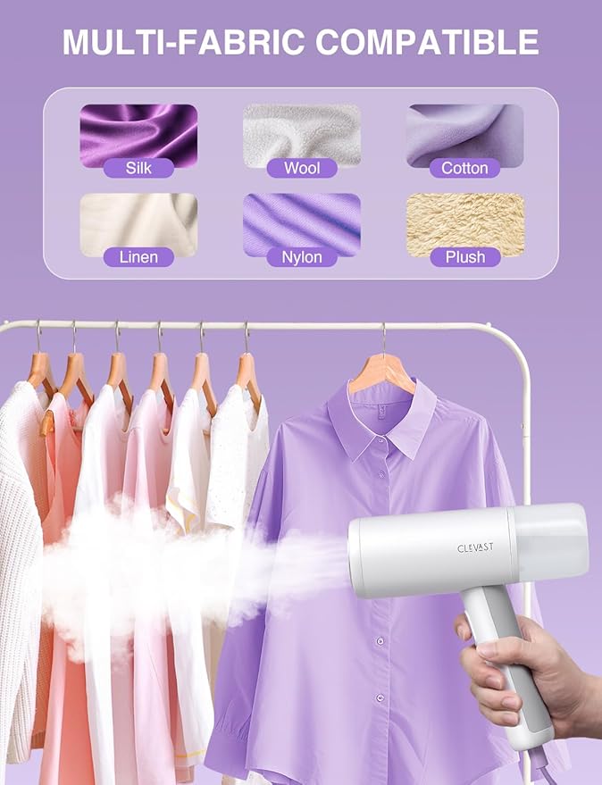 CLEVAST Steamer for Clothes - Portable Garment Steamer, Handheld Foldable Travel Size, Wrinkle Remover, 30-Second Fast Heat Up, 1000W Powerful Steam Output, 120V Only - S
