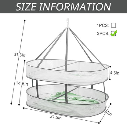 2 Tier Clothes Drying Rack Foldable, 31.5" Mesh Clothes Hanging Dryer, Space Saving Sweater Drying Rack, Laundry Rack,with Internal Fixation, for Clothes, Towels, Underwear, Indoor, Outdoor (2 Pcs)