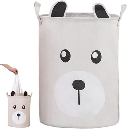 Kids Laundry Basket, Canvas and Linen Round Laundry Basket with Handles, Foldable Large Capacity Organizer for Storing and Children's Toys