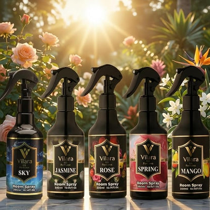 Room Spray Air Freshener –Odor Eliminator Spray for Home, Bathroom & Office – Long Lasting Floral Mist Deodorizer, Non-Toxic Natural Air Spray for Bedding 300ml (Sky-Rose-Jasmine-Mango-spring)