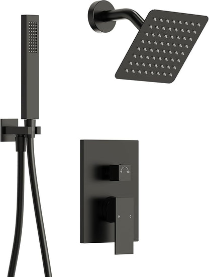 2-Spray Pattern 6 in.Square Shower head with Single Handle Shower Handheld Faucet 2.5 GPM in Matte Black