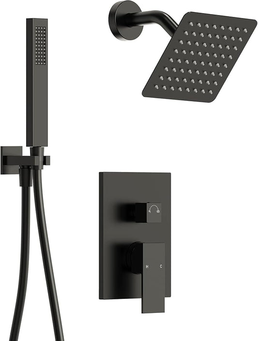 2-Spray Pattern 6 in.Square Shower head with Single Handle Shower Handheld Faucet 2.5 GPM in Matte Black
