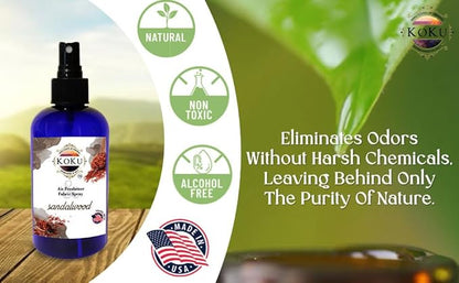 Sandalwood Air Freshener - Room Spray - Odor Eliminator - Deodorizer - Car Air Freshener - Home Spray - Linen Spray - Fabric Refresher - Non-Toxic - Alcohol Free (8 Oz)