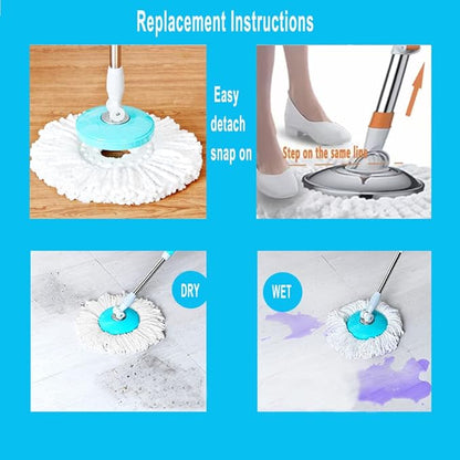 6-Pack Spin Mop Heads Refill, Easy Wring Microfiber Replacement Pads for Deep Cleaning, Universal Fit for Most Round Spin Mops