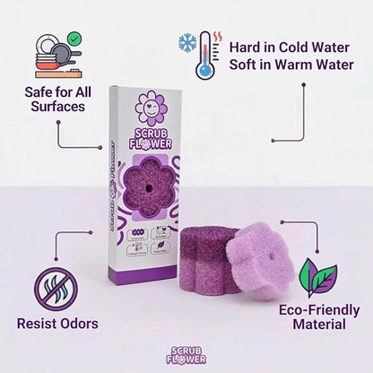 Scrub Flower Temperature Sensitive Sponges -Non-Scratch Scrubbers for Kitchen & Home - Firm in Cold & Soft in Warm Water - Odor Resistant Color-Coded Dish Sponges (Lavender Mist, 3 Count)
