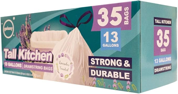 Galaxy 13 Gallons Drawstring Tall Kitchen Bag, Lavender Scent, 35 Count (Pack of 2)