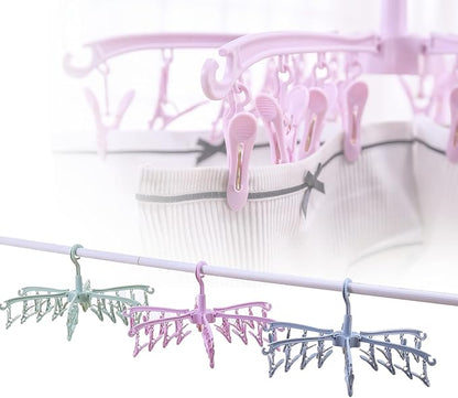 2 PCS Foldable Drying Rack with 24 Clips for Drying Socks Lingerie Baby Clothes Drying Towels Rotatable Sock Drying Rack (Blue)