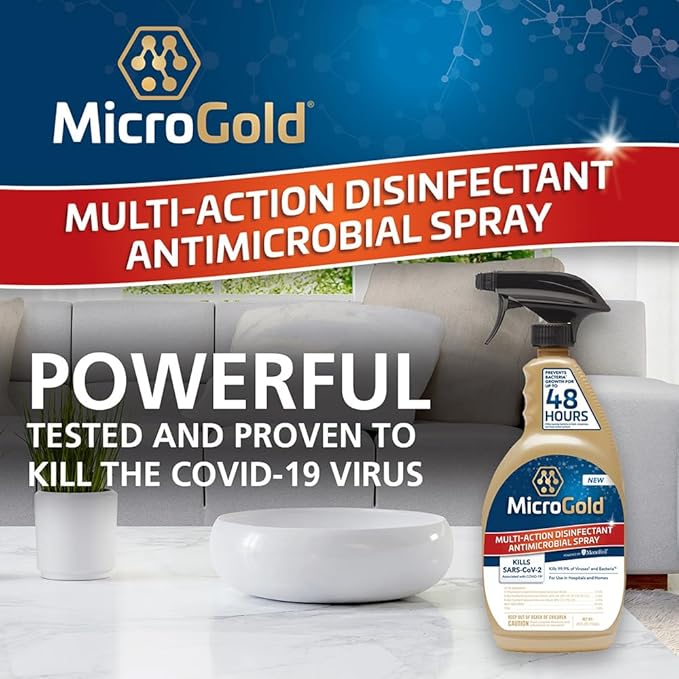 MicroGold Multi-Action Disinfectant Antimicrobial Spray Tested and Proven Effective to Kill the COVID-19 Virus, Kills 99.9% of Viruses and Bacteria, 24 Fluid Ounces, 6 Pack, Packaging May Vary