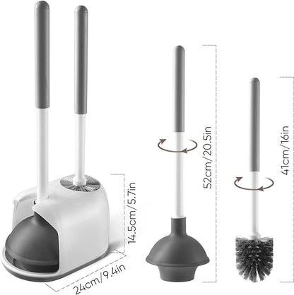 Eyliden Toilet Plunger and Brush, 2 in 1 Toilet Bowl Brush Plunger Set with Holder, Bathroom Cleaning Tools Combo with Caddy Stand, Nylon Bristles, Shatter-Resistant Plastic, White