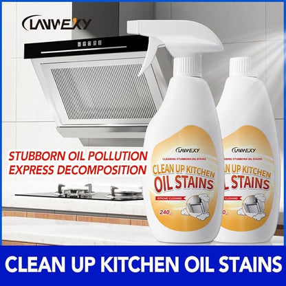 LANWEXY Clean Up Kitchen Oil Stains Spray, Effective Oil Stain Remover for Pots, Ovens, Grills & Stovetop Surfaces, Dual Spray Nozzle, No Rinse Formula (3 bottles【Recommended for heavy oil stains】)