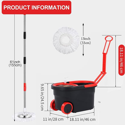 Spin Mop and Bucket with Wringer Set, 360° Rotating Head Mop Bucket System with 3 Microfiber Mop Refills Wet and Dry Suitable for Office and Home Use, Green (Black-Plus)