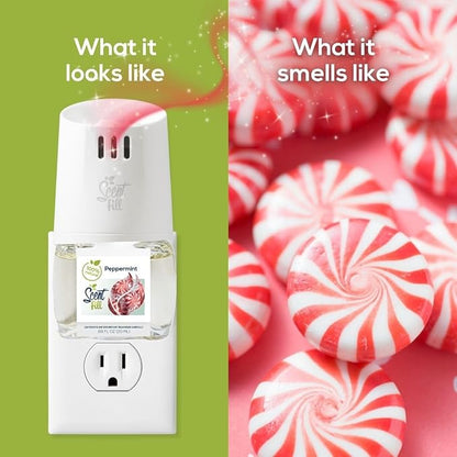 Scent Fill 100% Natural Peppermint Plug in Air Freshener, Scented Oil Refills, 2 Refills + Diffuser