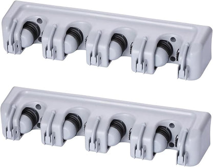TOGU 2 Pack Mop and Broom Holder Wall Mounted 4 Position Storage Rack with 5 Retractable Hooks Holds up to 9 Tools Utility Weatherproof Holder for Garage Storage Systems Broom Organizer,Gray