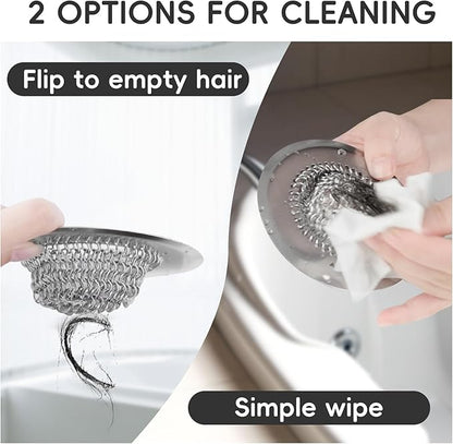 Wokdada Bathtub Drain Hair Catcher, Fast Drainage Shower Drain Hair Catcher, Reversible 304 Stainless Steel Drain Protector for Pop-Up and Regular Drains of Bathroom(Patented Product)