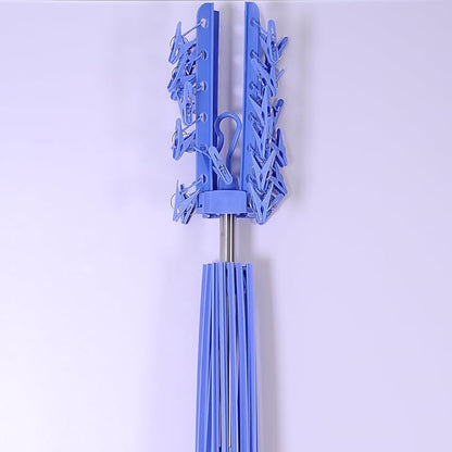 BAOYOUNI Folding Clothes Drying Rack 3-Tier Indoor Outdoor Space Saving Stand Hanger with 24 Clips and 32 Towels Bars for Baby Clothes, Cloth Diapers, Socks, Bras, Towels, Underwear (Blue)