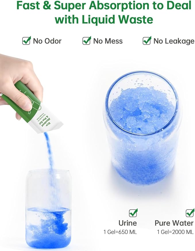 Poo Gel for Portable Toilet, 50 Eco Camping Toilets Pee Powder Deodorizer Urine Pee Absorbent Liquid Solidifier for Adult Porta Potty Bucket Toilet Outdoor Camping Hiking Emergency