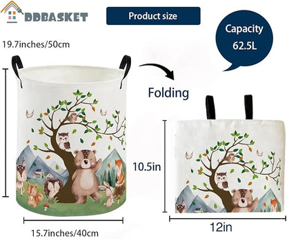 Kids Laundry Basket Animal Hamper for Nursery Woodland Hamper Cute Kids Storage Bin Organizer Room Decor for Home(Tree animal)