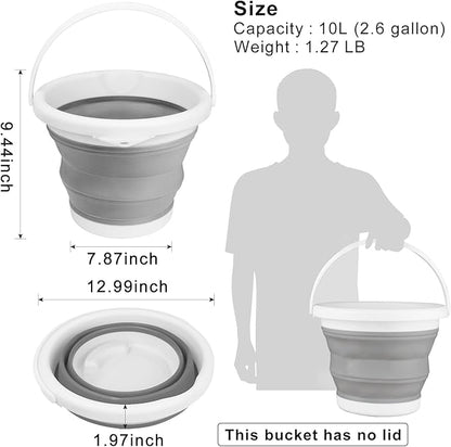 Collapsible Bucket with Handle 10L(2.6 Gallon), Portable Mop Bucket for Cleaning, Silicone Ice Buckets for Outdoor Camping Fishing Car Washing Household Cleaning Supplies, Large Plastic Wash Basin Tub